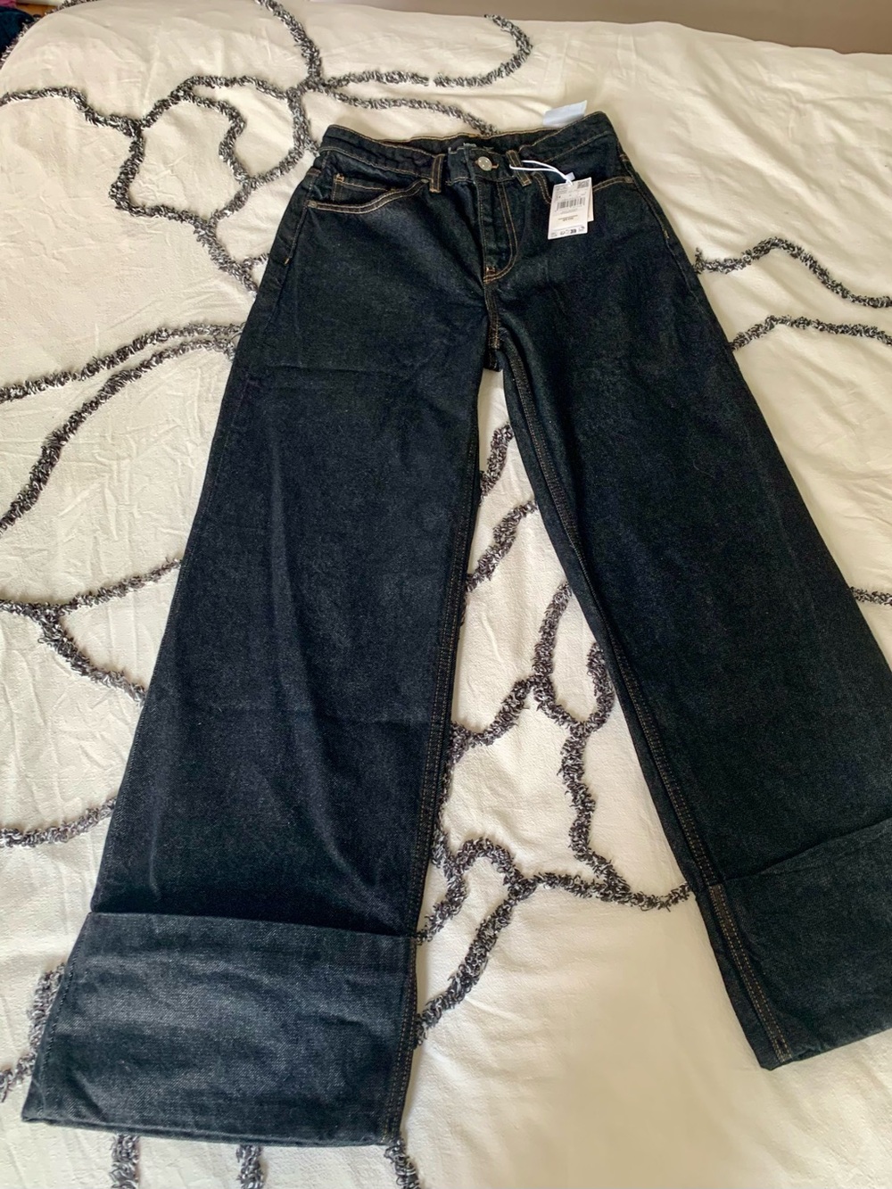 Mango Women’s Black Flared Jeans with Contrast Tan Stitching